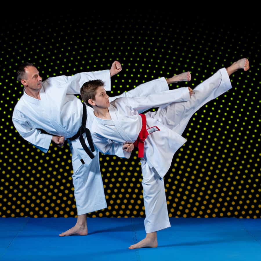 Martial Arts Lessons for Families in Apex NC - Dad and Son High Kick